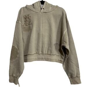 HONOR THE GIFT Women's XL Cropped Hoodie Tan Embroidered Patchwork Boho NWT